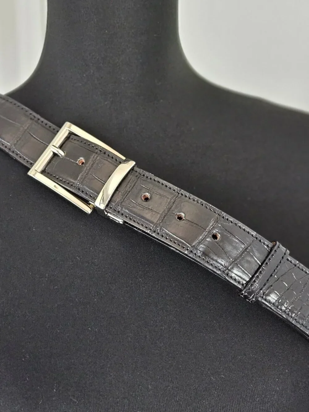 Rene Mancini Milano Italy Men Black Leather belt size 5/115 camel inside